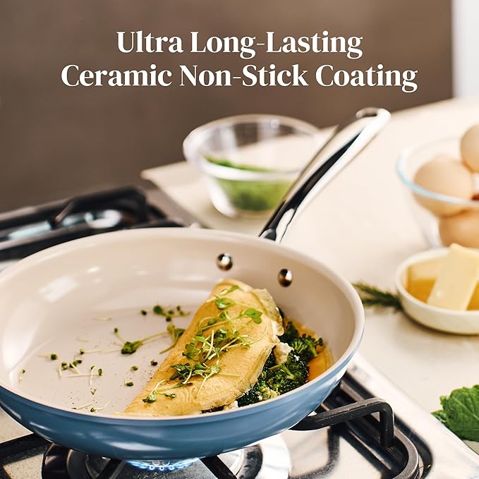 Redchef Non Stick Ceramic Frying Pan Set, Non Toxic Ceramic Pans for Cooking, 8" 9.5" 11" Skillet Set, No PFAS & PTFE & PFOA with Stainless Steel Handle, Dishwasher & Oven Safe Max up to 842째F (Blue)