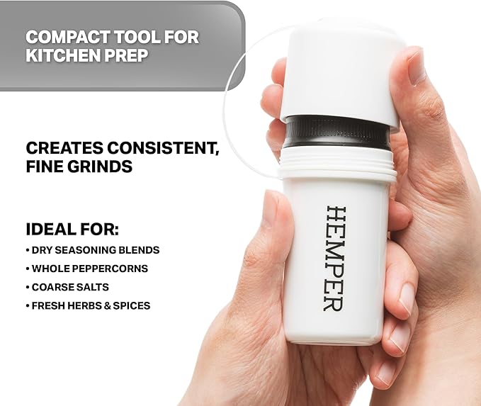 Hemper Keeper 3?멼n?? Herb Grinder with Dual Storage Container - Smell?멠roof, Airtight & Water?멢esistant - Built?멗n Removable Grinder, Dual Compartments for Flower & Ground - (White)