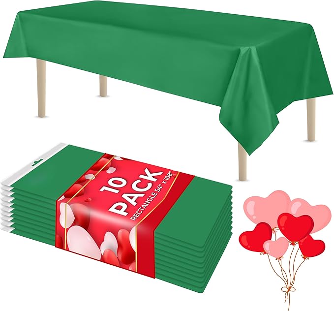 LEMON + Co. Green Rectangle Table Cover Disposable Plastic Tablecloth 54 Inch. x 108 Inch. Premium Decorative Rectangle Table Cover 10 Pack