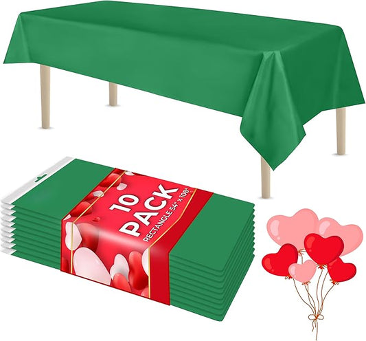 LEMON + Co. Green Rectangle Table Cover Disposable Plastic Tablecloth 54 Inch. x 108 Inch. Premium Decorative Rectangle Table Cover 10 Pack