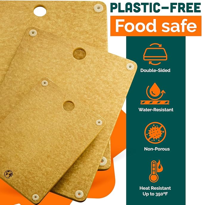 Earth?셲 Dreams Wood Cutting Board Set 3-Piece: Small, Large & Extra Large - Charcuterie Board, Non-Plastic, Non-Toxic, Heavy-Duty, Dishwasher Safe (Tan)