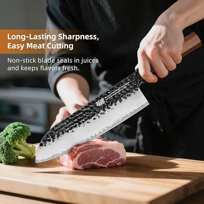 FINDKING Dynasty Series Japanese Santoku Knife, Professional Kitchen Knife, 9Cr18MoV High Carbon Steel Blade, African Rosewood Octagonal Handle, for Meat, Fruits, Vegetables, 7 Inches