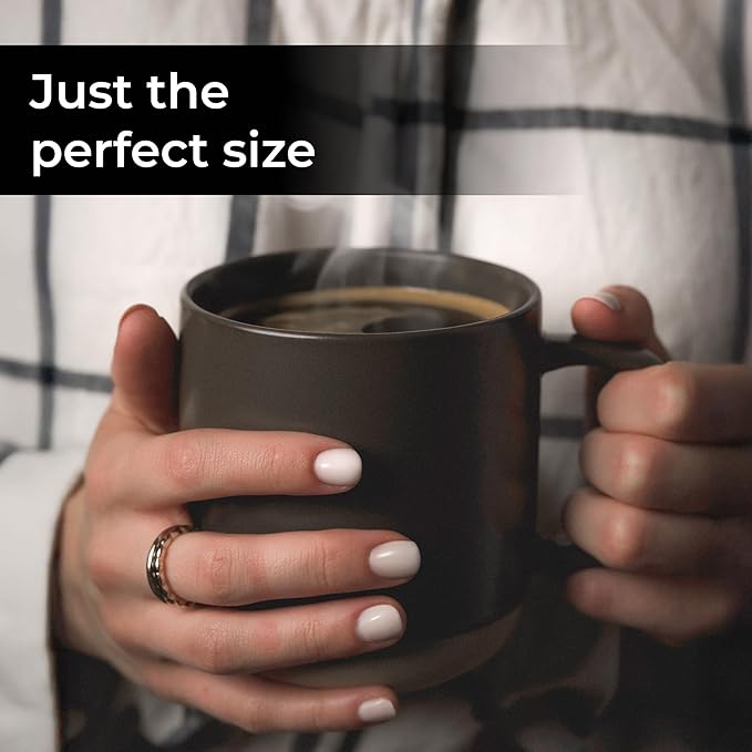 MIAMIO ??Coffee Mugs Set of 4 / Ceramic Cups for Coffee (17.5 oz), Cappuccino, Latte Macchiato, Tea, Espresso/Dishwasher and Microwave Safe ??Sierra Collection (Dark, Mugs (4x))