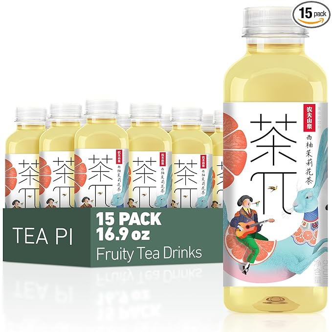 Tea PI Iced Tea ??Jasmine Green Tea, Grapefruit Sweet Iced Fruit Tea Bottles, Real Juice, -16.9 fl oz, 500mL, 15 Pack
