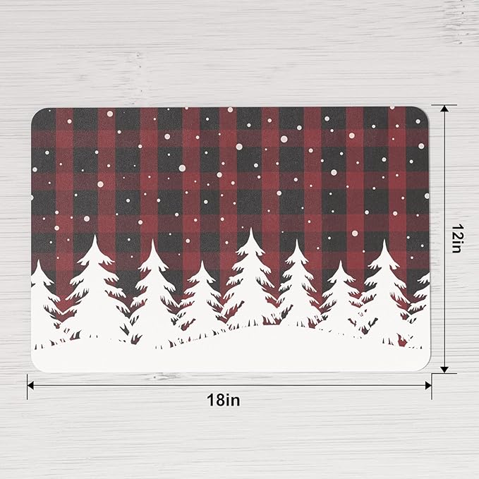 QIYI Christmas Placemats Set of 6, 12x18 Inch Faux Leather Place Mats for Kitchen Dinning, Heat Resistant Anti Slip Winter Table Mats, Waterproof Wipeable Placemat Party Table D챕cor, Red Buffalo Plaid