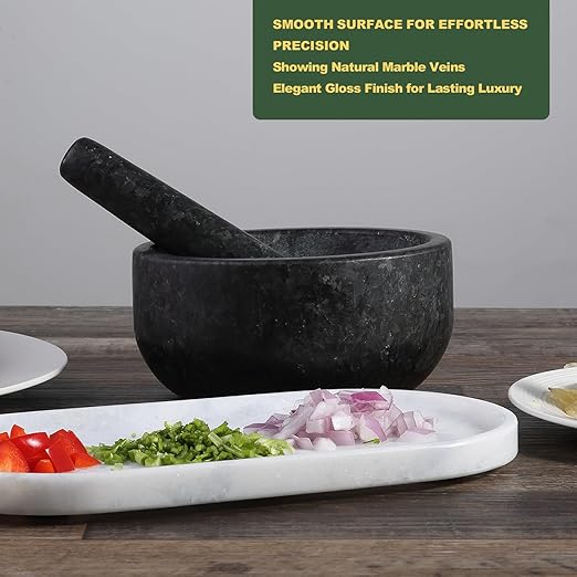 Koville Granite Mortar and Pestle Set, 7"-4 Cups Polished Stone Grinder Bowl for Guacamole, Salsa, Pill Crusher, Spice, Herb, Garlic, Nut, Heavy Duty Grinder for Kitchen