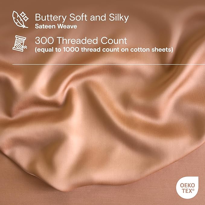 DOZ Sheet Set, 100% Viscose derived from Bamboo, Organically Grown, Buttery Soft, Cooling Sheets, High GSM, Deep Pockets - 3 Piece - 1 Pillowcase 1 Fitted Sheet 1 Top Sheet (Clay, Twin)