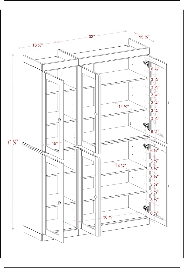 Palace Imports 100% Solid Wood 48.5" Pantry China Cabinet with Clear Glass Doors and Adjustable Shelves (Aqua)