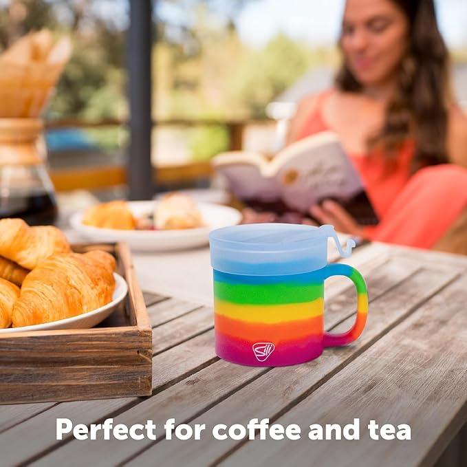Silipint 16oz Silicone Coffee Mug Tumbler with Flip Lid ??Unbreakable Dishwasher Safe Microwave Oven & Freezer Compatible ??Non-Toxic Reusable Cup for Coffee Tea or Cold Drinks, Prism - Pack of 2