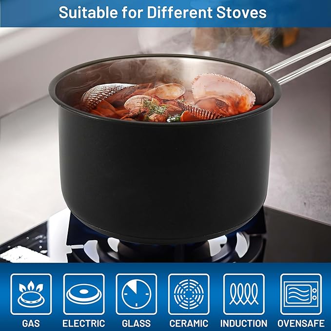 Aufranc Induction Pots and Pans, Stainless Steel cookeware set 6pcs With Lid, Induction Cookware For Oven & Dishwasher Safe