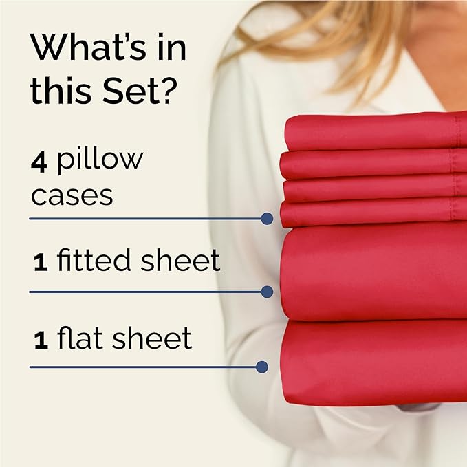 Full 6 Piece Sheet Set - Cooling and Breathable Bed Sheets - Hotel Luxury Bed Sheets for Women, Men, Kids & Teens - Comfy Bedding with Deep Pockets & Easy Fit - Soft and Wrinkle Free - Full Red Sheets