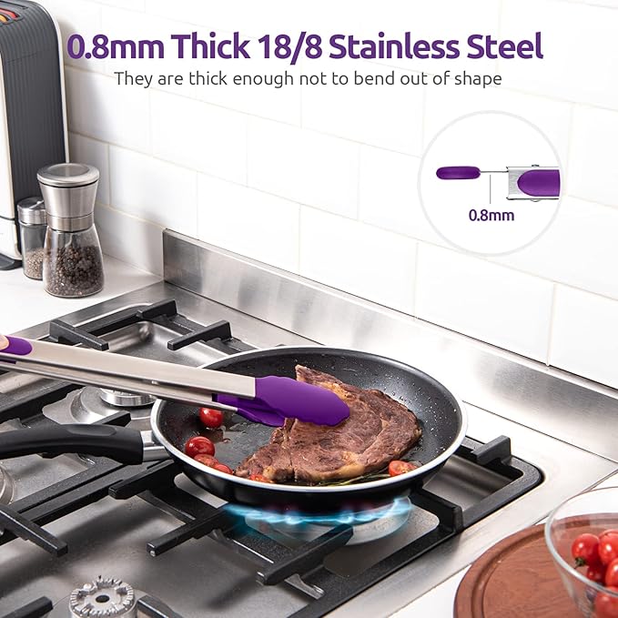 600쨘F Heat Resistant Kitchen Tongs: U-Taste 16 inch Extra Long Large Silicone Cooking Tong with Sturdy Non Stick Rubber Tips & Non Slip Silicon Coated 18/8 Stainless Steel Handle for Grill BBQ(Purple)