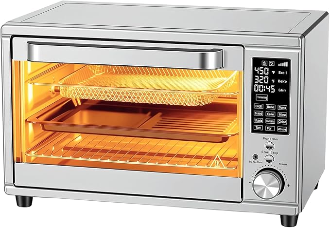 OLIXIS Air Fryer Toaster Oven Combo Extra Large with Smart Probe, 29.6QT Oven Countertop 12 Functions in 1, 7 Accessories Included, Stainless, Up to 450°F