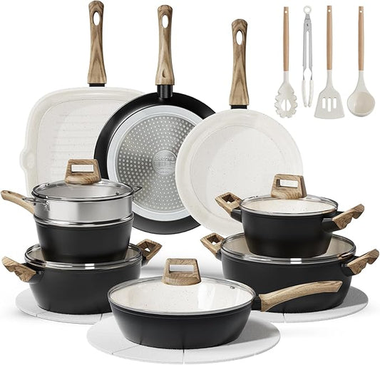 Pots and Pans Set, 24-Piece Non Stick Ceramic Cookware Set with 3 Stockpots-Healthy & Non-Toxic for Family Cooking, PFAS/PTFE/PFOA-Free, Lightweight & Easy to Handle, Induction Compatible