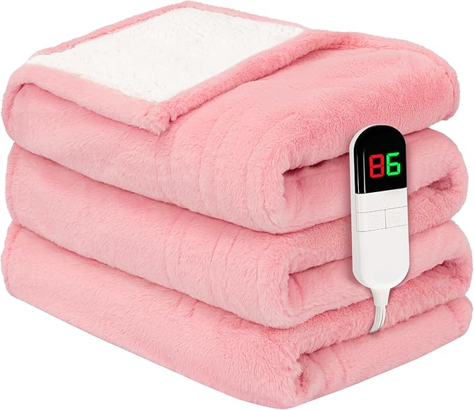 Premium Heated Blanket Twin 62"횞84" - Ultra Cosy Soft Electric Blanket with 8 Heating Levels,Plush Fast Heating Faux Rabbit Fur Blanket for Bed & Couch - Auto Shut Off,Machine Washable (Pink)