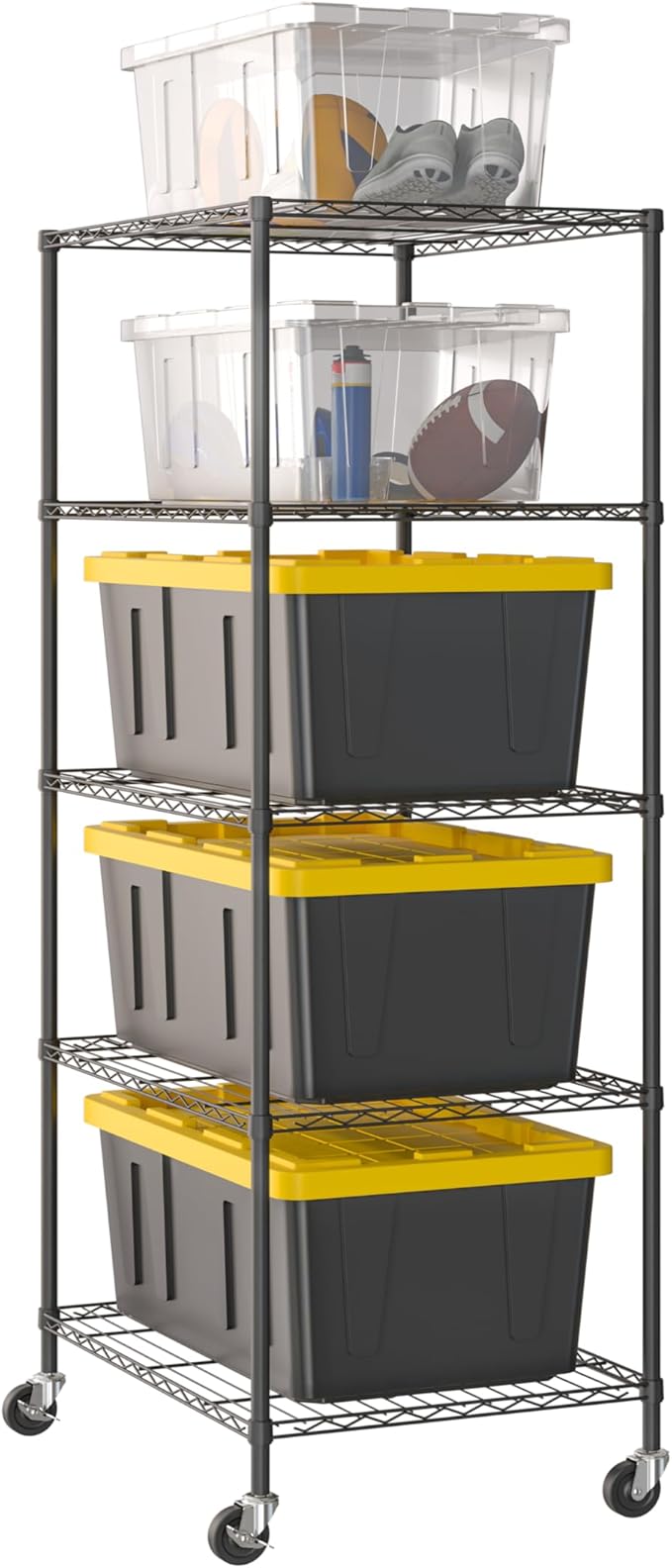 Seville Classics UltraDurable Heavy Duty NSF Solid Steel Wire Rack Storage Unit, Organizer for Garage, Warehouse, Office, Restaurant, Classroom, Kitchen, Graphite, 5-Tier Tote Shelving, 25" W x 33" D