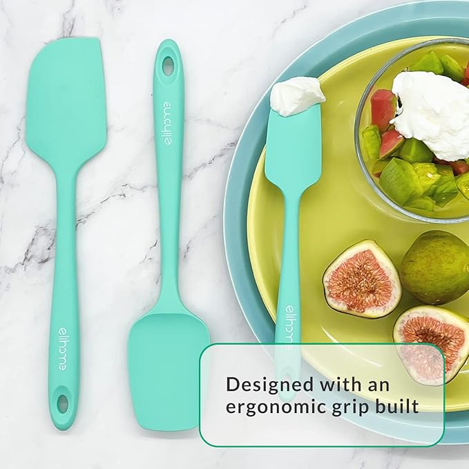 Elihome Chef Series 3 Piece Silicone Spatula Set - 600째F Heat Resistant Non Stick Rubber Kitchen Scraper Spatulas for Cooking, Baking, and Mixing ??BPA Free and LFGB Certified Silicone, Green Color