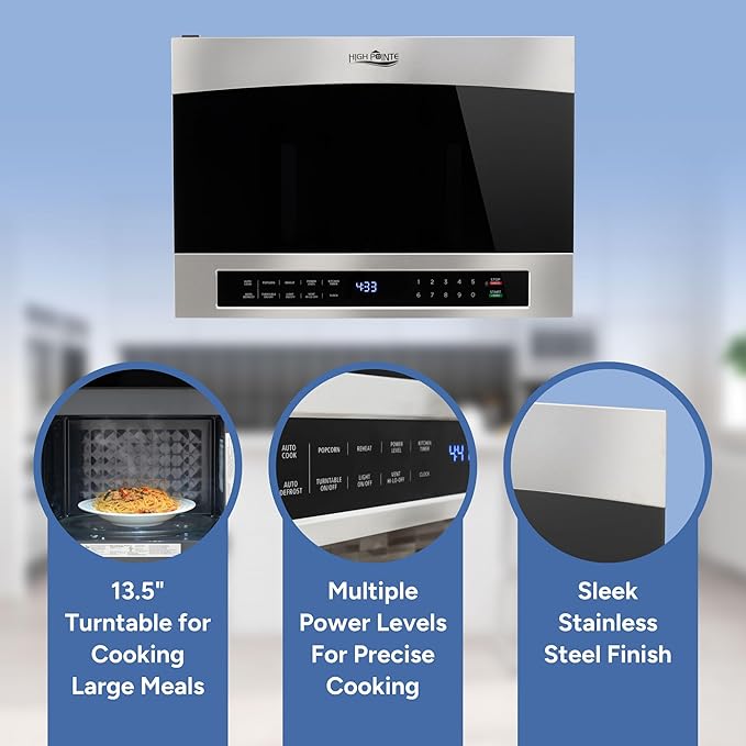 RecPro RV High Pointe 24" Stainless Steel Over the Range Microwave | 1.4 Cu. Ft. | 38L Capacity | 1000 Watts | 13.5" Turntable