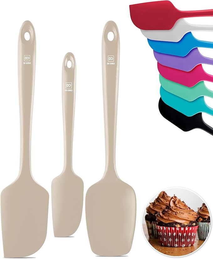 DI ORO Silicone Spatula Set - Rubber Kitchen Spatulas for Baking, Cooking, & Mixing - 600째F Heat-Resistant & BPA Free Silicone Scraper Spatulas for Nonstick Cookware - Dishwasher Safe (3pc, Clay)