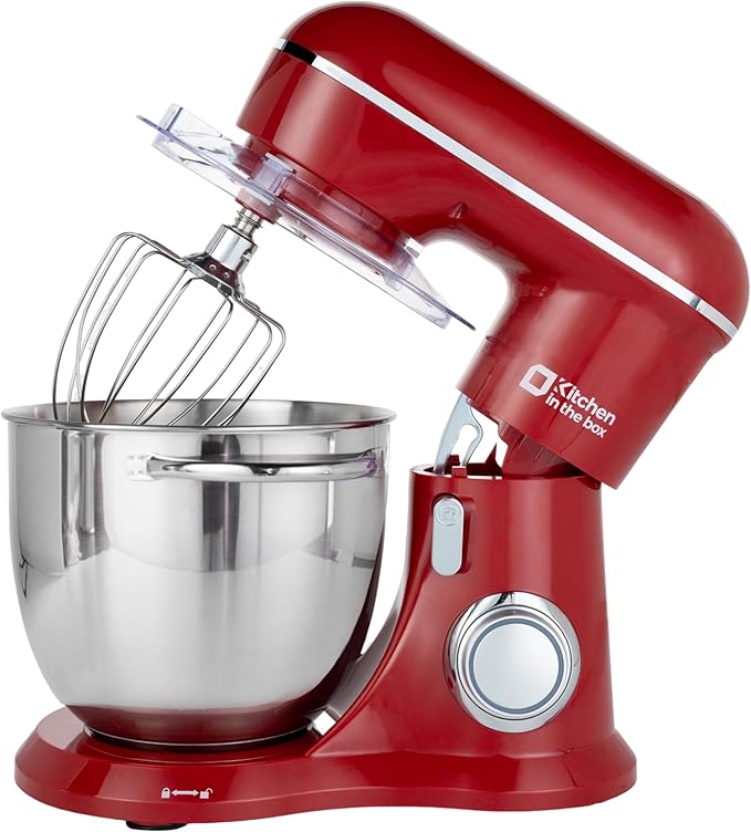 Kitchen in the box Stand Mixer, 6.5QT Electric Food Mixer, 10 Speeds 3-IN-1 Kitchen Mixer for Daily Use with Egg Whisk,Dough Hook,Flat Beater (Red, 6.5QT)