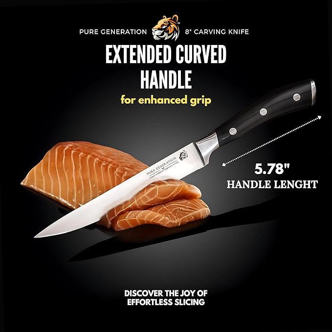8" Carving Knife for Meat ??Butcher Knife, Razor Sharp German Steel Slicing Knife with Ergonomic Handle for Turkey, Ham, Fruits, and Meat Cutting