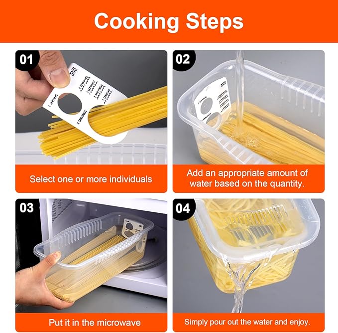 Microwave Pasta Pot with Strainer Lid & Measuring Cup Clip Quickly Cook 1-4 Servings-No Mess, Sticking or Waiting For Boil, Pasta Cooker in Microwave for Dorm Kitchen Office College Essential