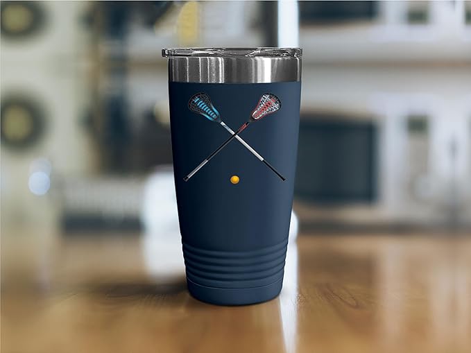 SpreadPassion Isolated Lacrosse Sticks and Ball Tumbler, Stainless Steel Tumbler, 20oz Insulated Tumbler, Christmas Birthday Gift Idea (Navy Blue)
