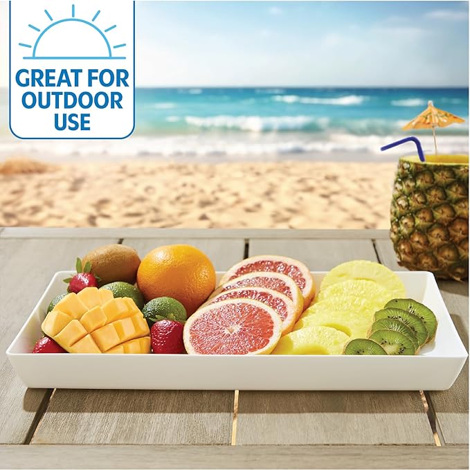 US Acrylic White Plastic Serving Trays (Set of 4) 15??x 10??| Large Unbreakable Reusable Rectangular Party Platters | Serve Appetizers, Fruit, Veggies, & Desserts | BPA-Free & Made in USA