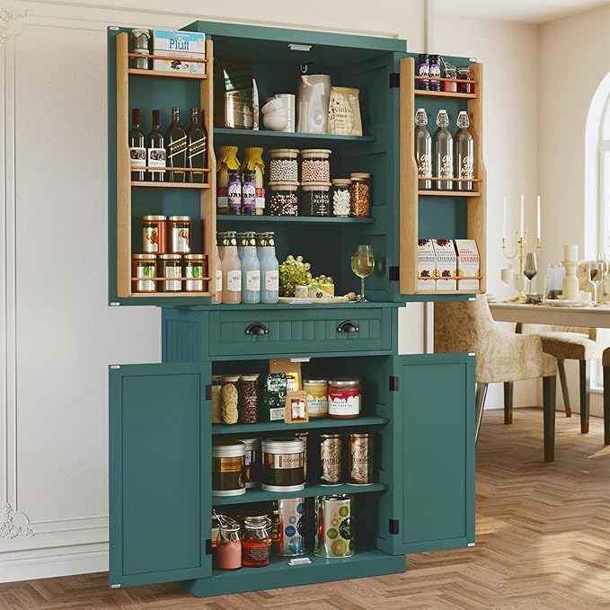 ARTPOWER 72" Pantry Storage Cabinet with Drawer, Freestanding Tall Cupboard Storage Cabinet, Utility Pantry with Door Shelves and 2 Adjustable Shelves for Kitchen, Dining Room,Living Room, Green