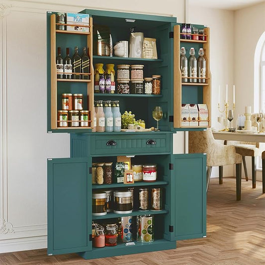 ARTPOWER 72" Pantry Storage Cabinet with Drawer, Freestanding Tall Cupboard Storage Cabinet, Utility Pantry with Door Shelves and 2 Adjustable Shelves for Kitchen, Dining Room,Living Room, Green