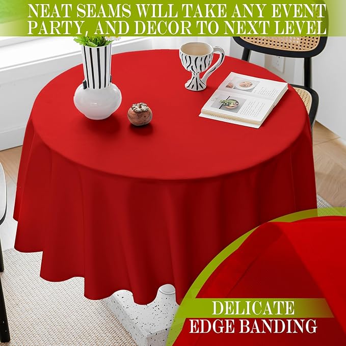BYDOLL Table Cloth 70 Inch Round Tablecloth Fits Max60 Inch Diameter Table Top,Red Polyester Washable Wrinkle-Free Spillproof Tablecloth for Party Patio Cover