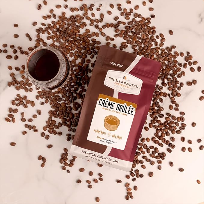 Fresh Roasted Coffee, Cr챔me Br청l챕e Flavored Coffee, 12 oz, Medium Roast, Kosher, Ground