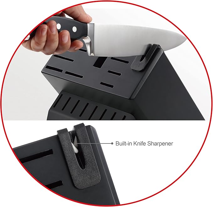 McCook짰 Black Knife Sets, German Stainless Steel Forged Kitchen Knives Block Set with Built-in Knife Sharpener
