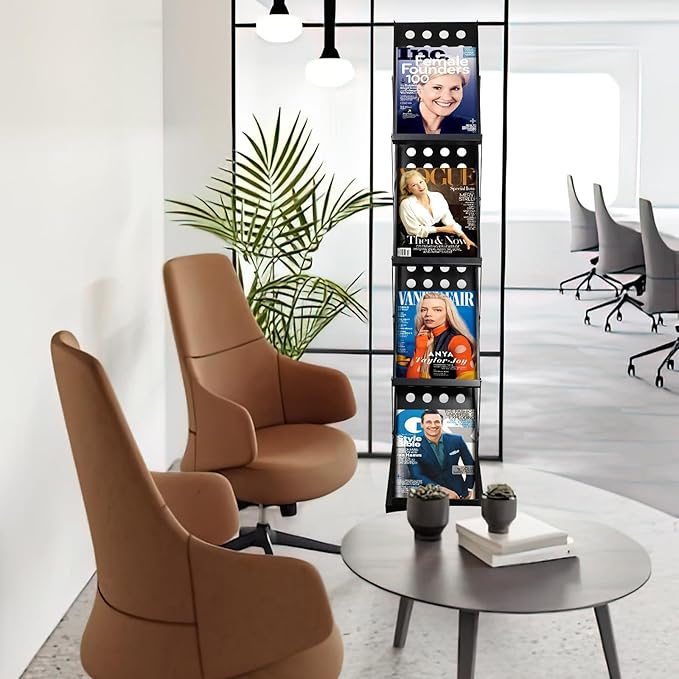 4 Pocket Folding Metal Black Literature Rack with Case Brochure Stand for Trade Show Exhibition Office Retail