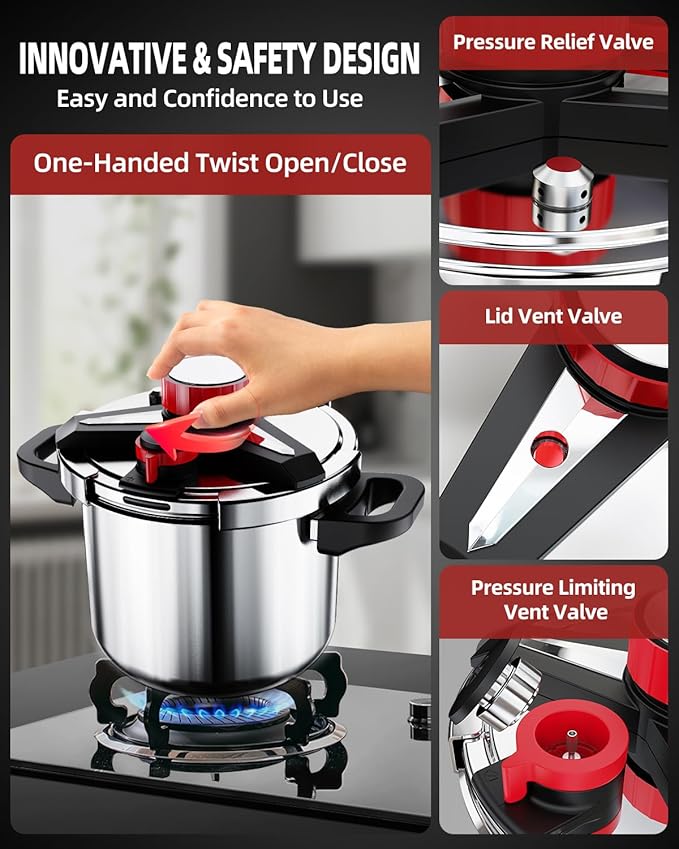 18/8 Stainless Steel Pressure Cooker 32 QT: [Explosion-Proof] [One-Hand Locking] Stainless Steel Pressure Canner, Induction Compatible, Steamer Rack Included, Olla de Presion