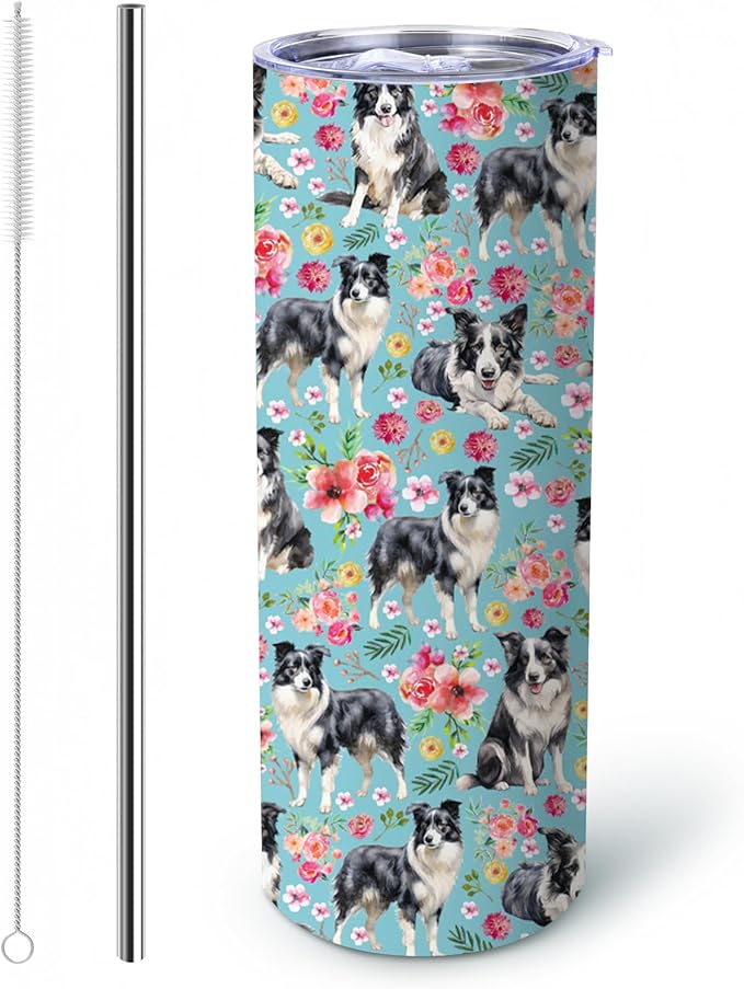 Yogusut Border Collie Gifts for Women, 20oz Stainless Steel Insulated Tumbler Travel Mug Cup with Lid Straw Brush, Gifts for Dog Mom Dog Lover