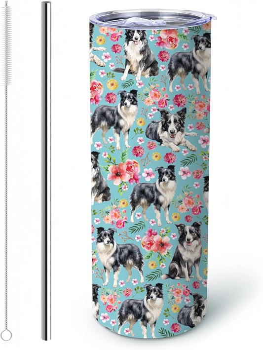 Yogusut Border Collie Gifts for Women, 20oz Stainless Steel Insulated Tumbler Travel Mug Cup with Lid Straw Brush, Gifts for Dog Mom Dog Lover
