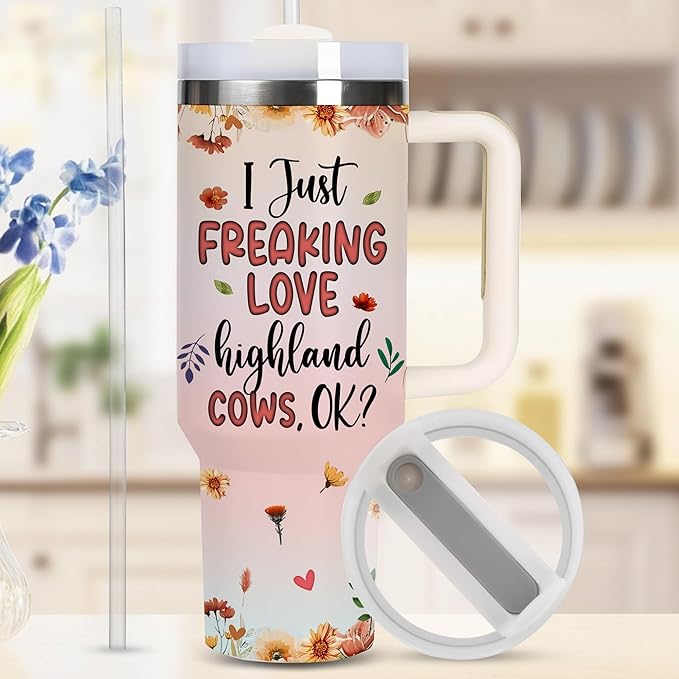 AGGLOMEKC Personalized Cute Cow Cup - Mother's Day Birthday Gift For Animal Lovers - Just A Girl Who Loves Highland Cow Tumbler 40oz With Custom Name - Pet Lover Gifts For Women, Her