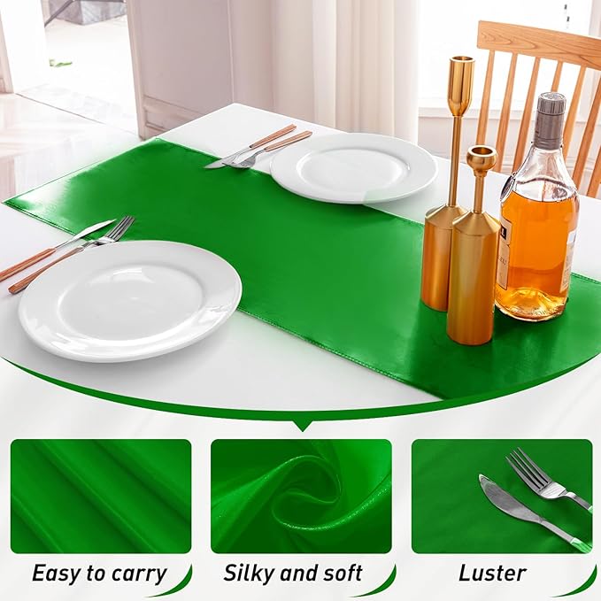 JEVIX 10 Pack Green Table Runner 12 X 108 Inch Silk Table Runner for Party,Wedding, Birthday, Banquets,Decoration