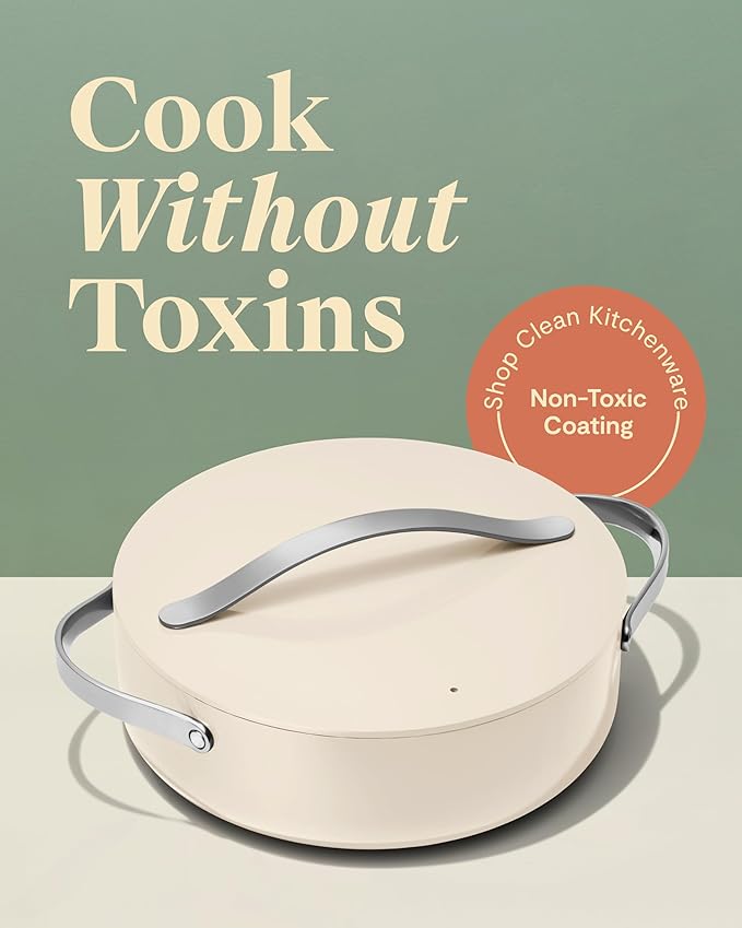 Caraway Rondeau - 6 Qt Non-Stick Pan with Lid - Free From Forever Chemicals - Perfect for Searing, Braising, & Roasting - Cream