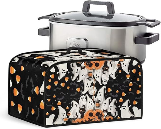 Ghost Wizard Slow Cooker Cover Oval Fit for Most 6 7 8 Quart Halloween Decor Crock Pot Cover Keep Appliance Clean, Slow Cooker Dust Cover with Mesh Pocket for Accessories