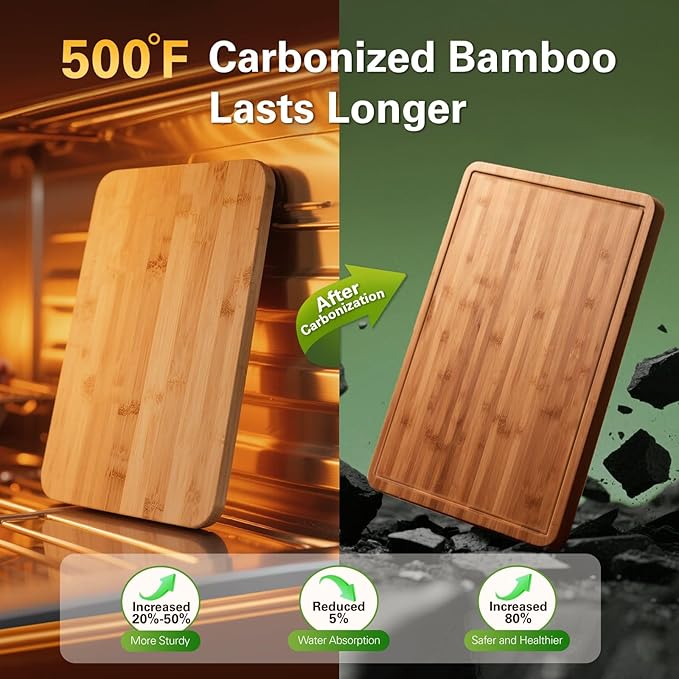 Zarler Bamboo Cutting Boards for Kitchen, 16x11 Durable Wood Cutting Board with Juice Grooves and Handles, Wooden Chopping Borad Set for Meal Prep, 500??Carbonized Bamboo, XL Size, Ideal Kitchen Gift
