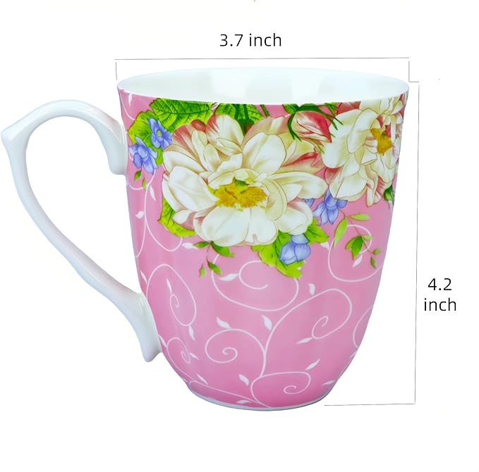 14oz Bone China Coffee Mugs for Women Floral Coffee Mug Tea Cups Novetly Coffee Cups Gift for Women Mom Friends