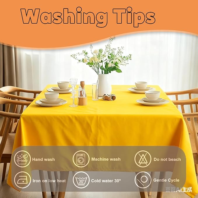 TWINPRET Rectangle Tablecloth 60 x 84 Inch, Yellow Waterproof Washable Polyester Table Cloth - Stain & Oil Resistant Rectangular Table Cover for Banquet & Party (Fits 4 Foot Tables) [2 Pack]