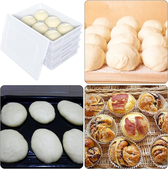 4 Packs Plastic Stackable Pizza Dough Proofing Box, Pizza Dough Tray with Lid, White