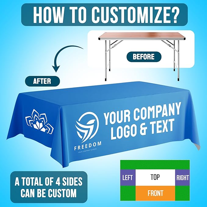 Personalized Tablecloth for Events - Ships Next Day, Made in USA - Birthdays, Wedding Anniversary, or Tradeshow Events, Machine Washable Polyester Fabric, Available in 4 Sizes, Custom Tablecloth