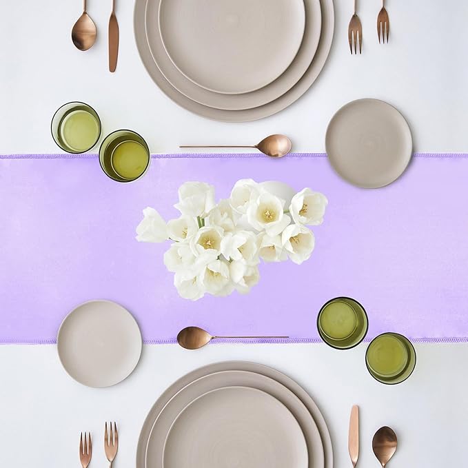 Yblut 10 Pack Satin Table Runner 12 x 108 Inch Long Lavender Silk Table Runner for Wedding Party Banquet Birthday Decoration