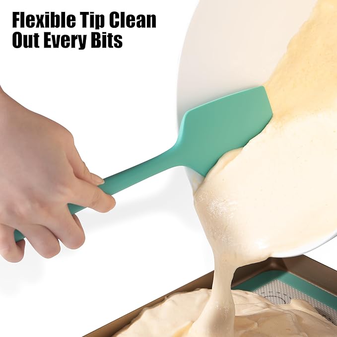 2-Piece Silicone Scraper & Spoon Spatulas: Doosu 600째F Heat Resistant Food Grade BPA Free Rubber Baking Flat Spatula Kitchen Cooking Spoonula for Mixing Scraping Folding Stirring Serving (Aqua Sky)