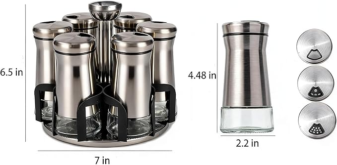 360째 Rotating Spice Rack竊똕pice Rack Organizer for Cabinet - Includes 6pcs Glass Spice Jars and Labels,Spice Storage, Cooking, Outdoor BBQ,(Spices Not Included) (Modern)