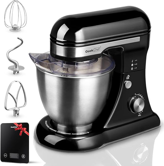 Geek Chef 3-IN-1 Stand Mixer, 4.8QT, 12 Speeds Tilt-head Food Mixer with Dough Hook, Whisk, Beater and Digital Scale with App, Black